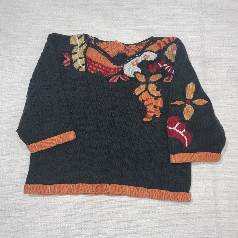Vtg Berek Marts D Women's Hand Knit Sweater Medium Black Fall Autumn Festival